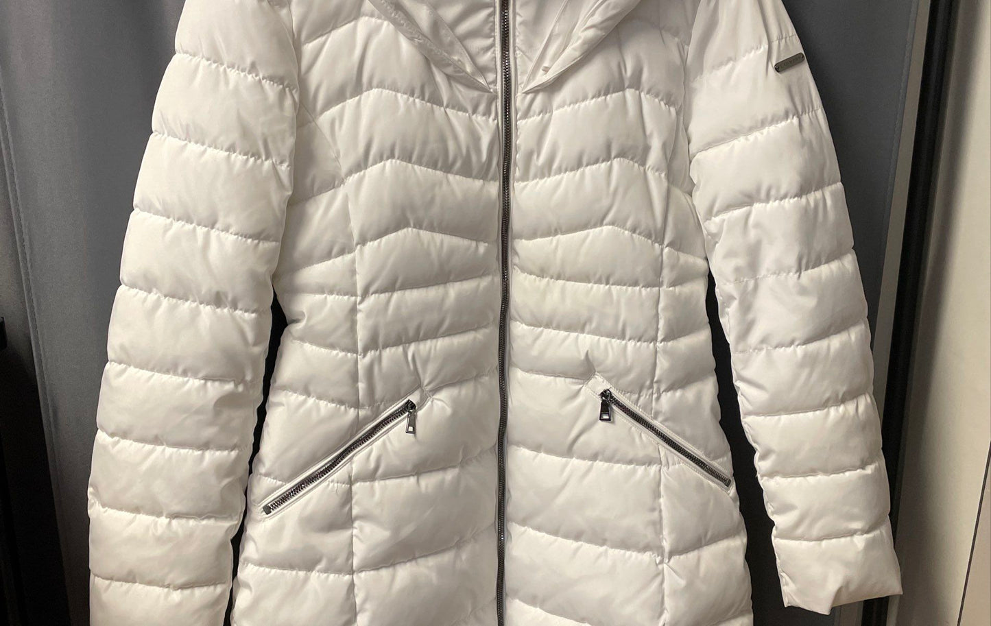 Laundry by Shelli Segal Women's White Hooded Puffer Parka Jacket Cinch Sz S
