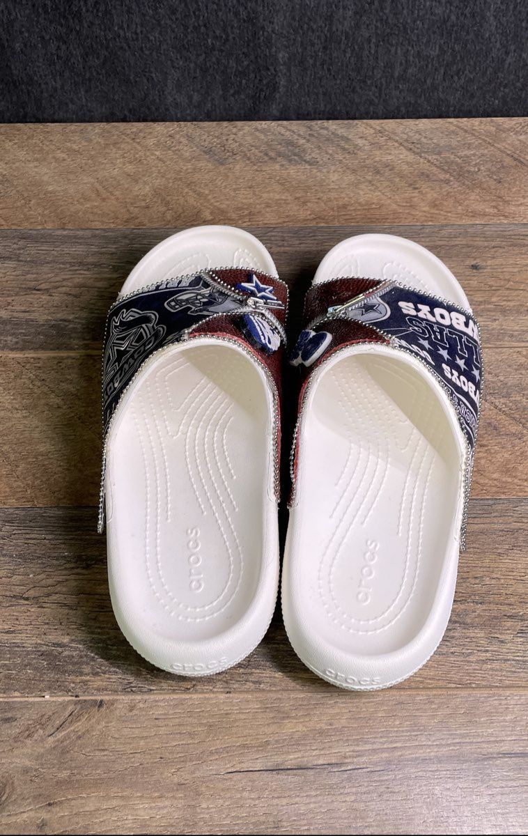 Crocs Custom Dallas Cowboys Slides White Football NFL Sandals Size W8 M6