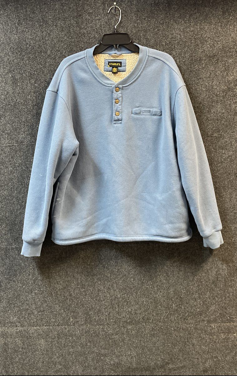 Stanley Men's Blue Waffle Knit Henley Fleece Lined Pullover Shirt Sz XL