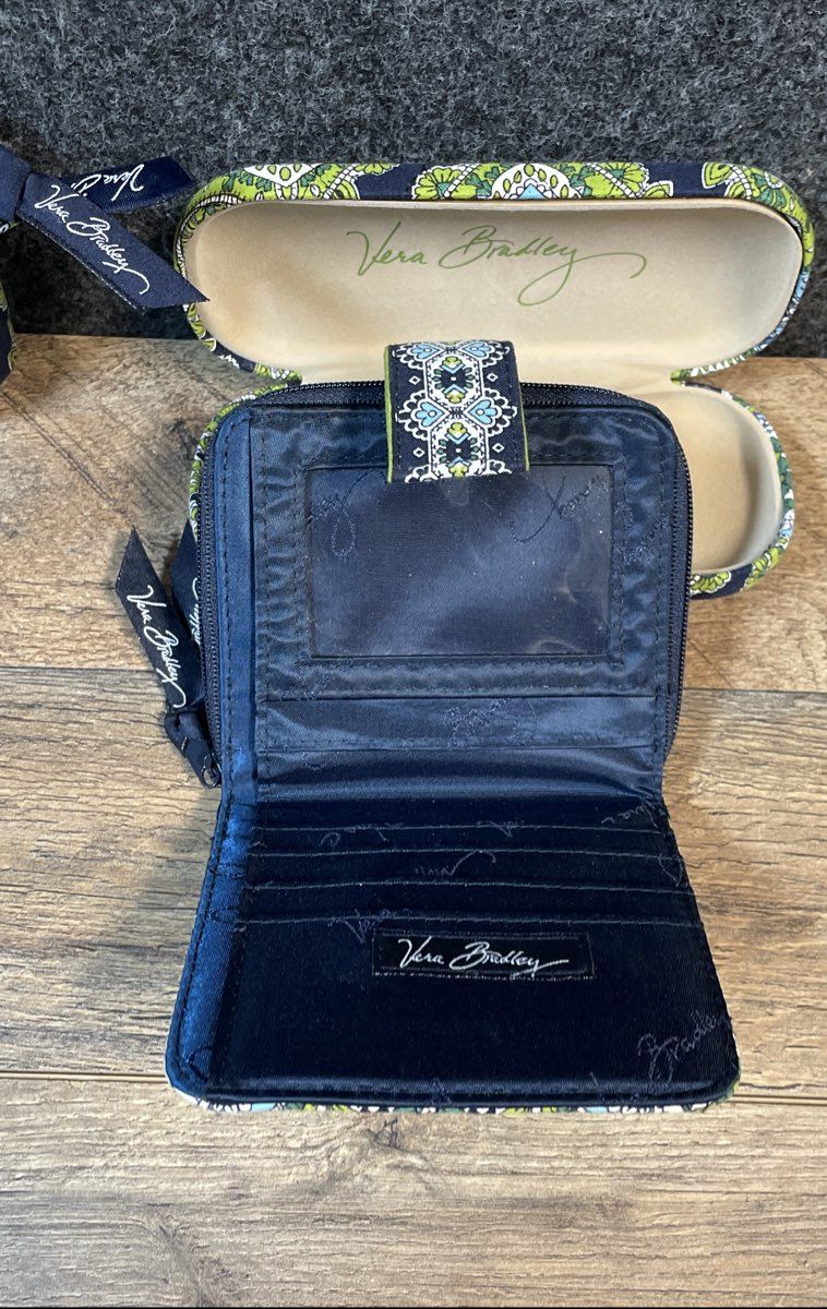 Vera Bradley Indigo Pop Navy Blue Quilted Floral Accessory Bag Wallet Lot of 4