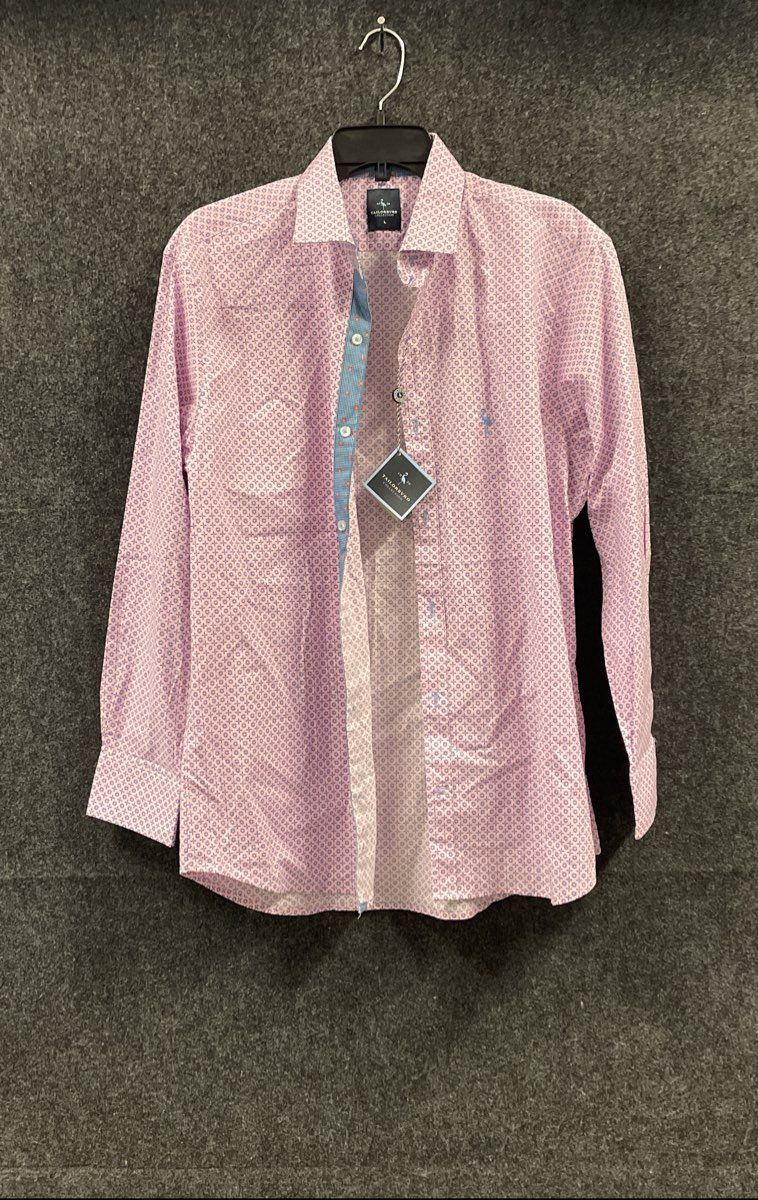 Tailorbyrd Men's Pink Geometric Long Sleeve Button Down Shirt Cotton Stretch SzL