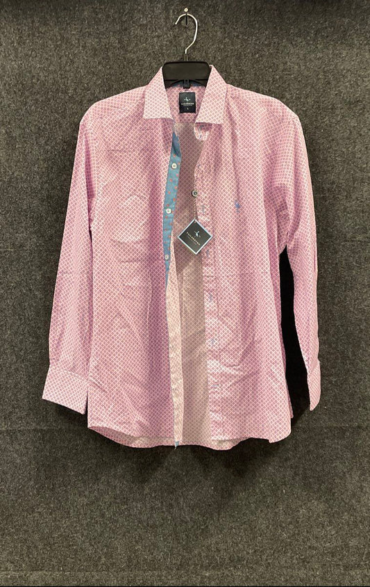 Tailorbyrd Men's Pink Geometric Long Sleeve Button Down Shirt Cotton Stretch SzL