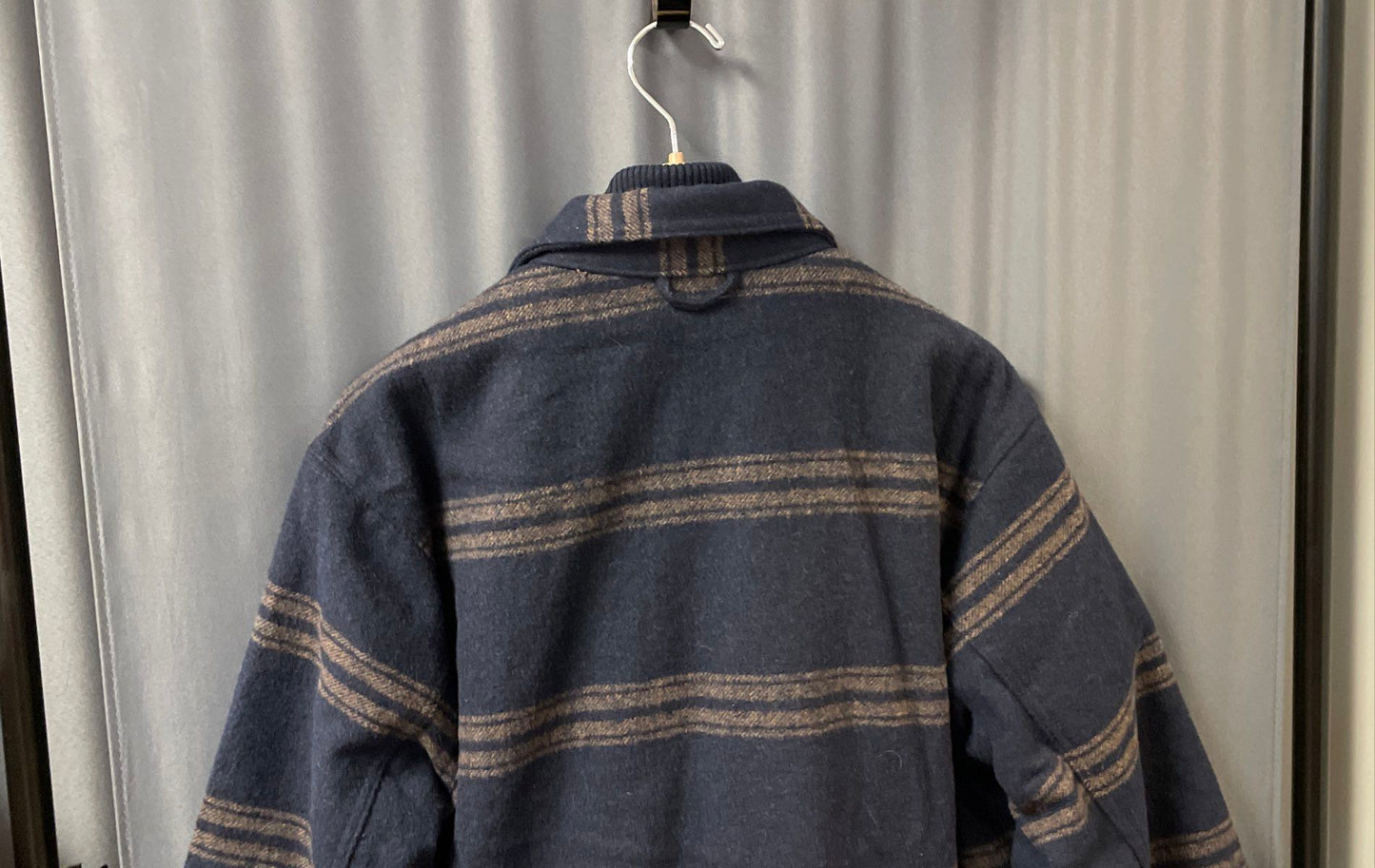 Jachs New York Men's Blue Striped Sherpa Lined Wool Blend Coat Jacket Sz L