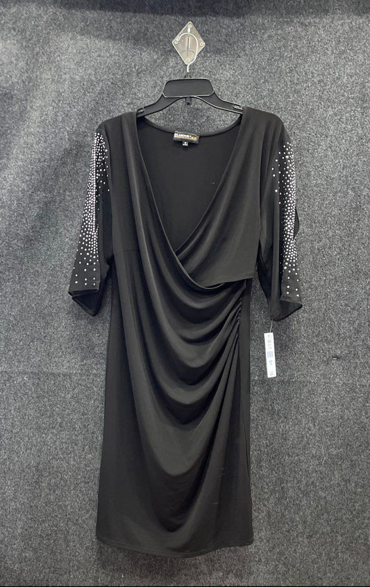 Glamour Nights Women's Dress Black Studded Sleeve Ruched Cocktail Size 12 NWT