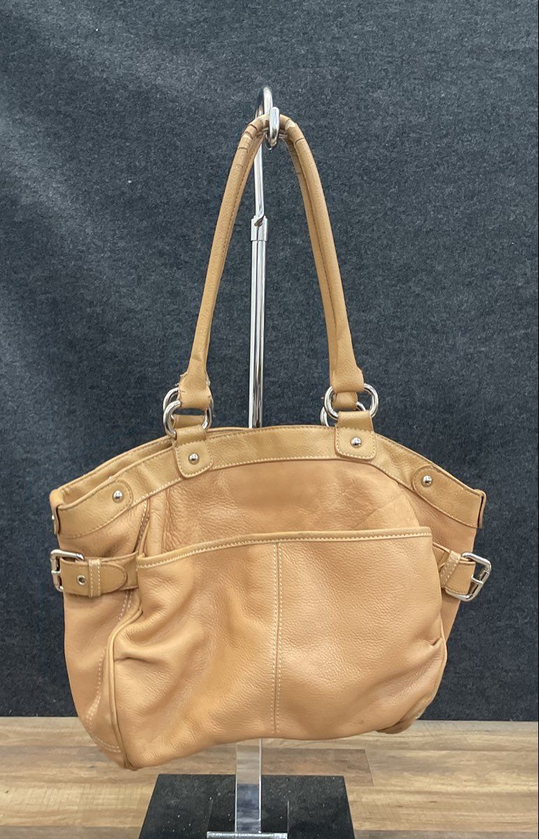 Sophia Caperelli Tan Pebbled Leather Hobo Shoulder Bag Leopard Print Lining