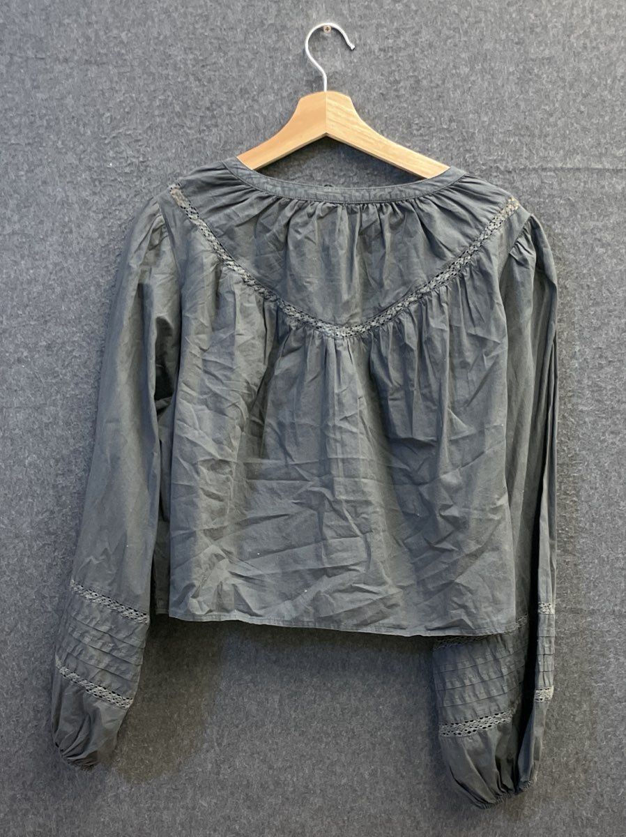 Aerie Women's Lace Detail Blouse Charcoal Gray Tie Front Long Sleeve Sz M NWT
