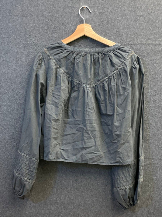 Aerie Women's Lace Detail Blouse Charcoal Gray Tie Front Long Sleeve Sz M NWT