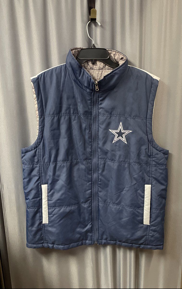 NFL G-III Dallas Cowboys Men's Reversible Zip Up Puffer Vest Navy Gray Sz L