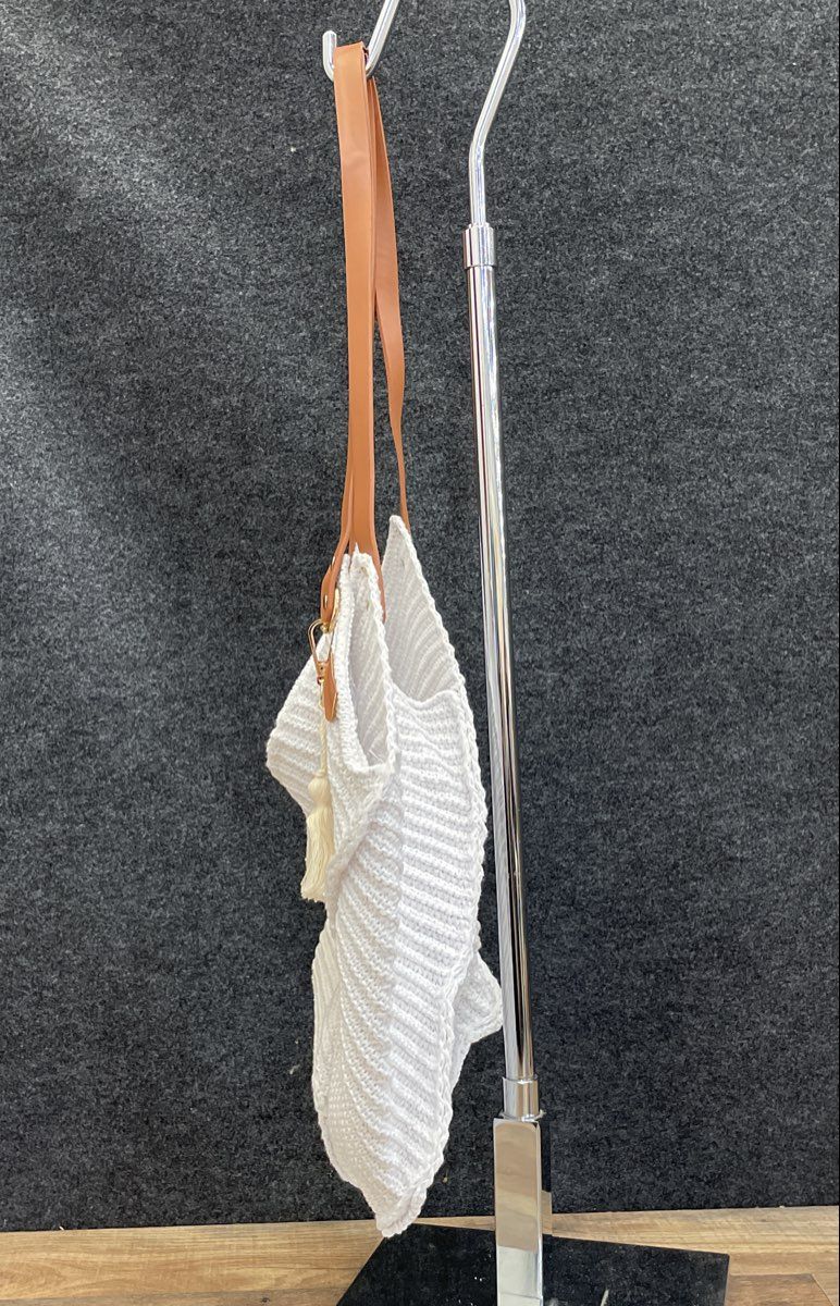 Unbranded White Woven Cotton Tote Bag with Tassel Gold Hardware