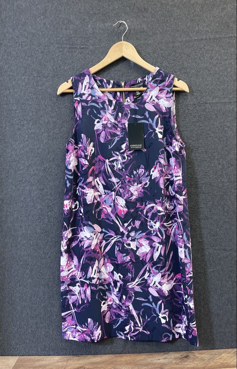 Adrienne Vittadini Women's Sleeveless Floral Shift Dress Navy Purple NWT Sz 8