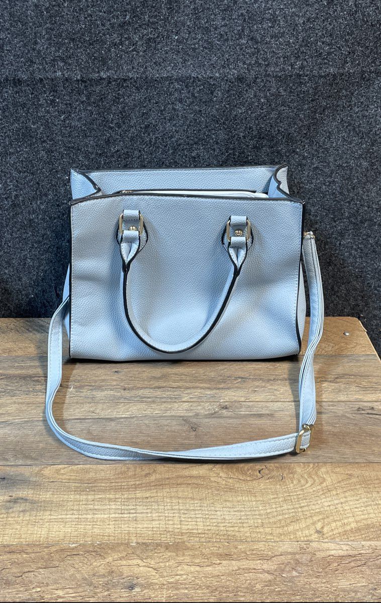 Light Blue Pebbled Faux Leather Satchel Handbag Crossbody Bag Gold Hardware