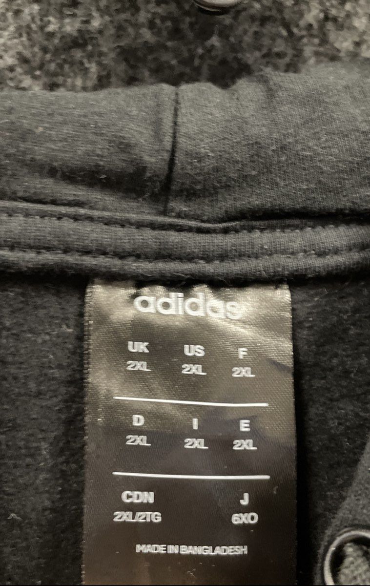 Adidas Men's Black Pullover Hoodie Sweatshirt 3 Stripe Spell Out Logo Sz 2XL