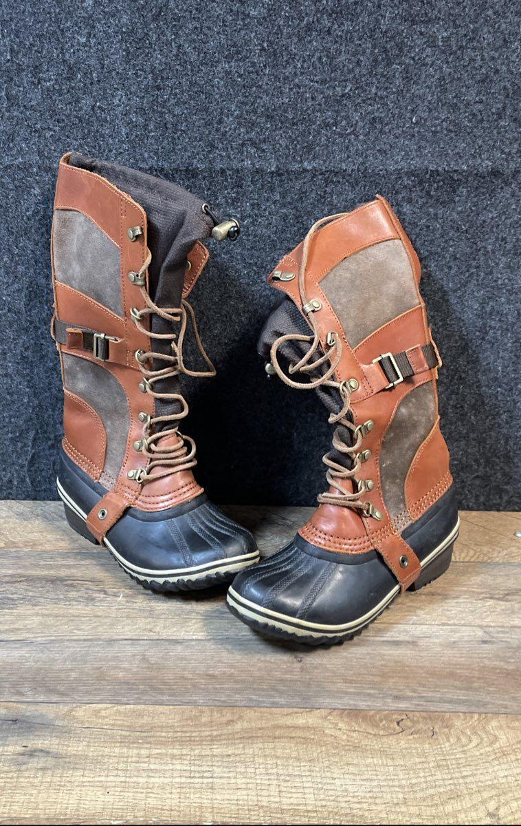 Sorel Cate the Great Brown Black Tall Winter Snow Duck Boots Women's Size 5.5