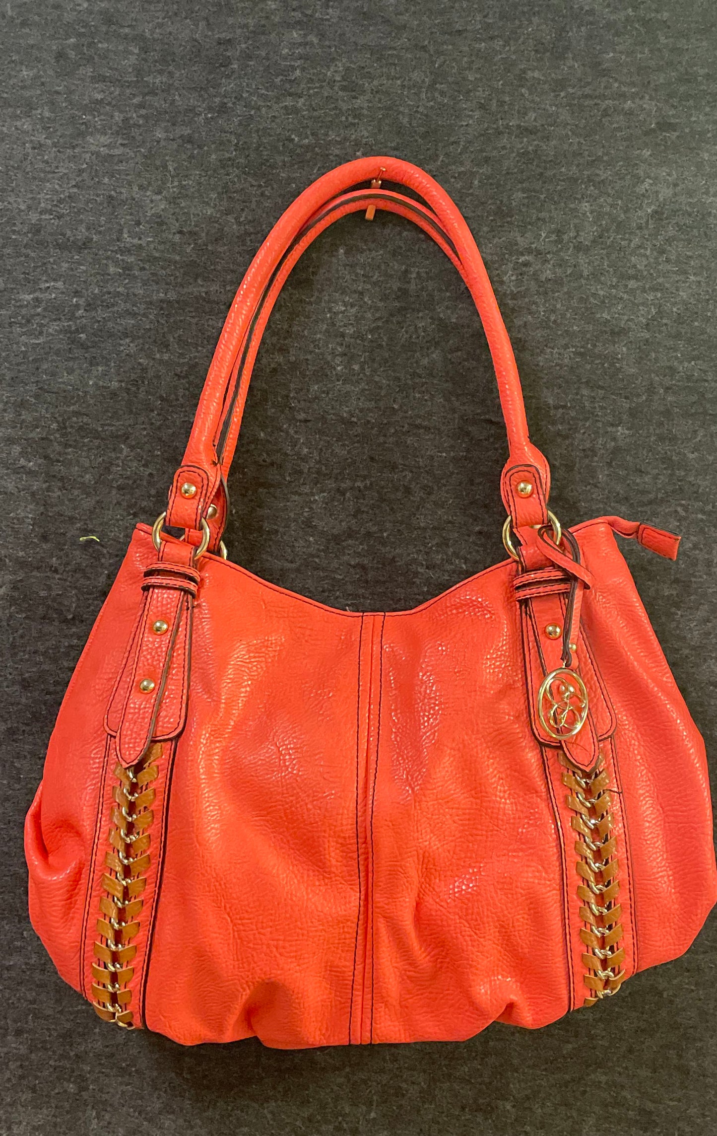 Jessica Simpson Coral Pebbled Faux Leather Shoulder Bag Gold Hardware Leopard