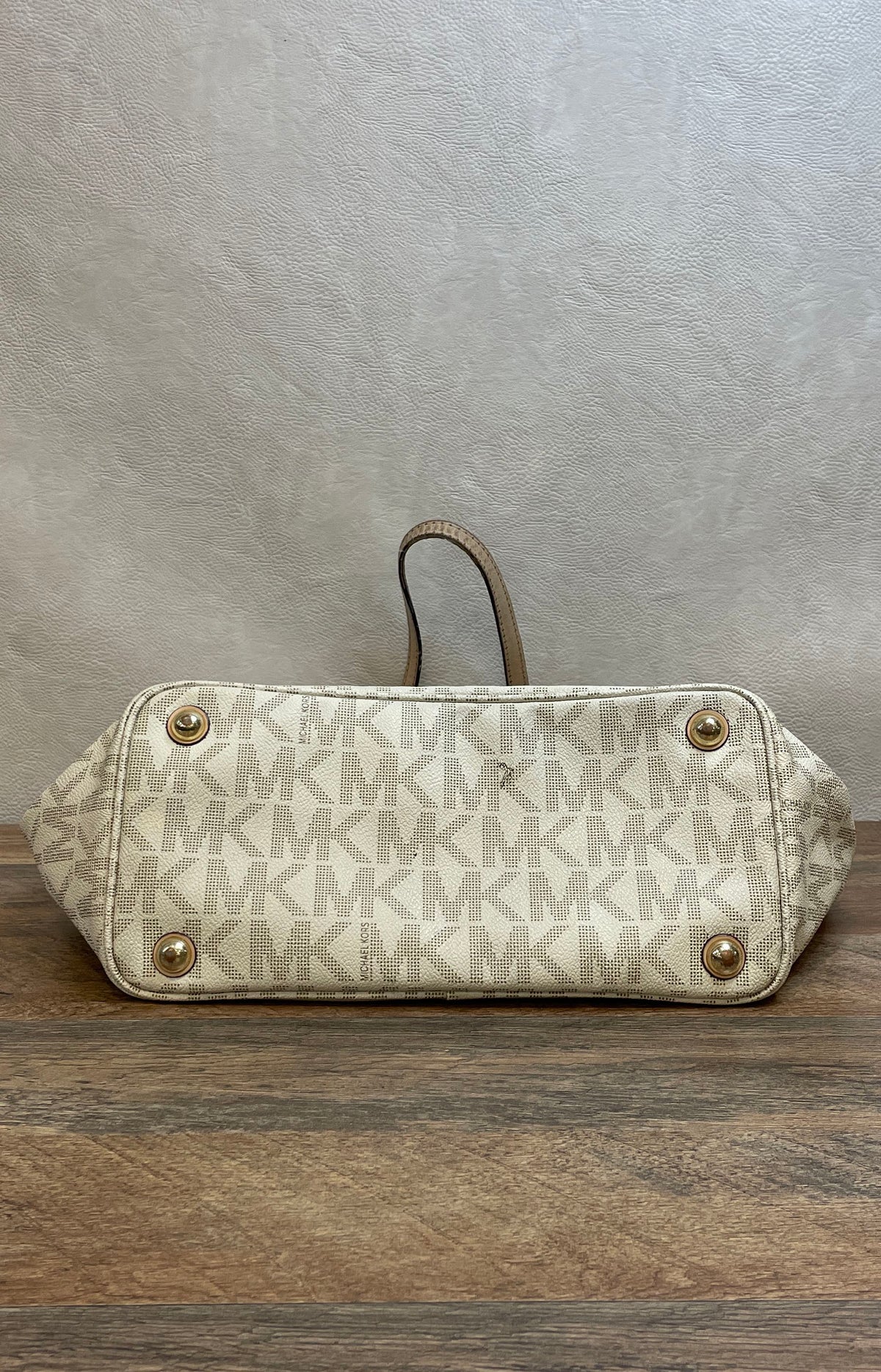 Michael Kors White Signature Jet Set Tote Bag Leather Trim Gold Hardware