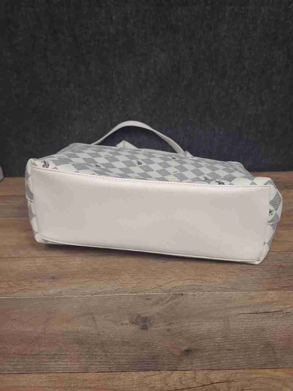 U.S. Polo Assn. White Checkered Monogram Tote Bag Large Red Interior