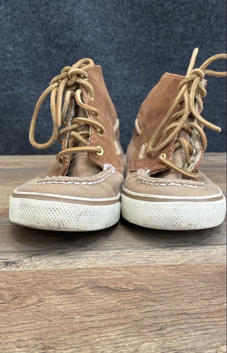 Sperry Top-Sider Brown Corduroy Canvas High Top Side Zip Boat Shoes Size 7.5 M