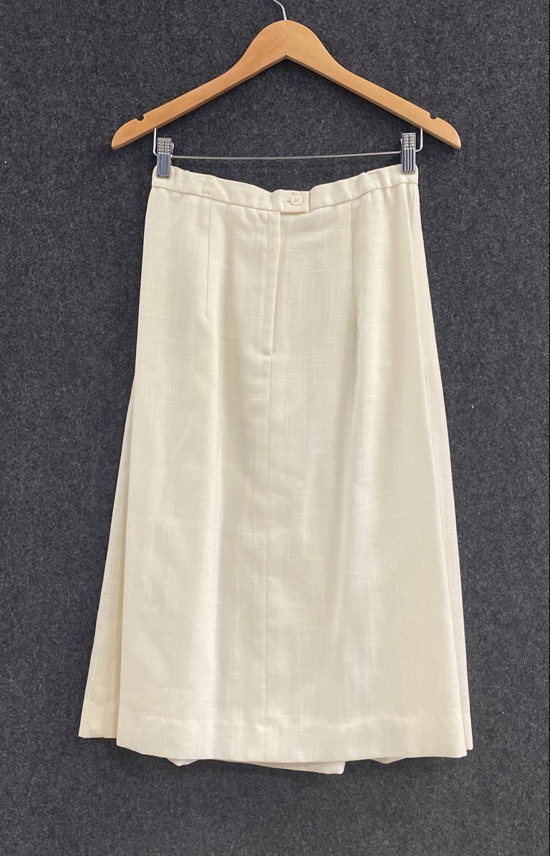 Vintage 90s Manchester Women's Cream Blazer Skirt Set Cropped Pleated Sz 12