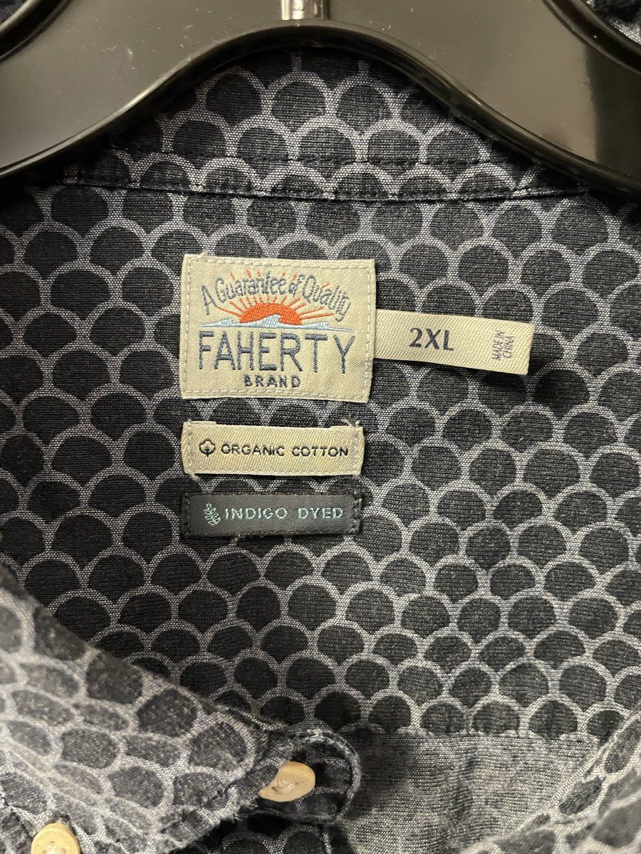 Faherty Men's Navy Fishscale Playa Shirt Indigo Dyed Organic Cotton Stretch 2XL