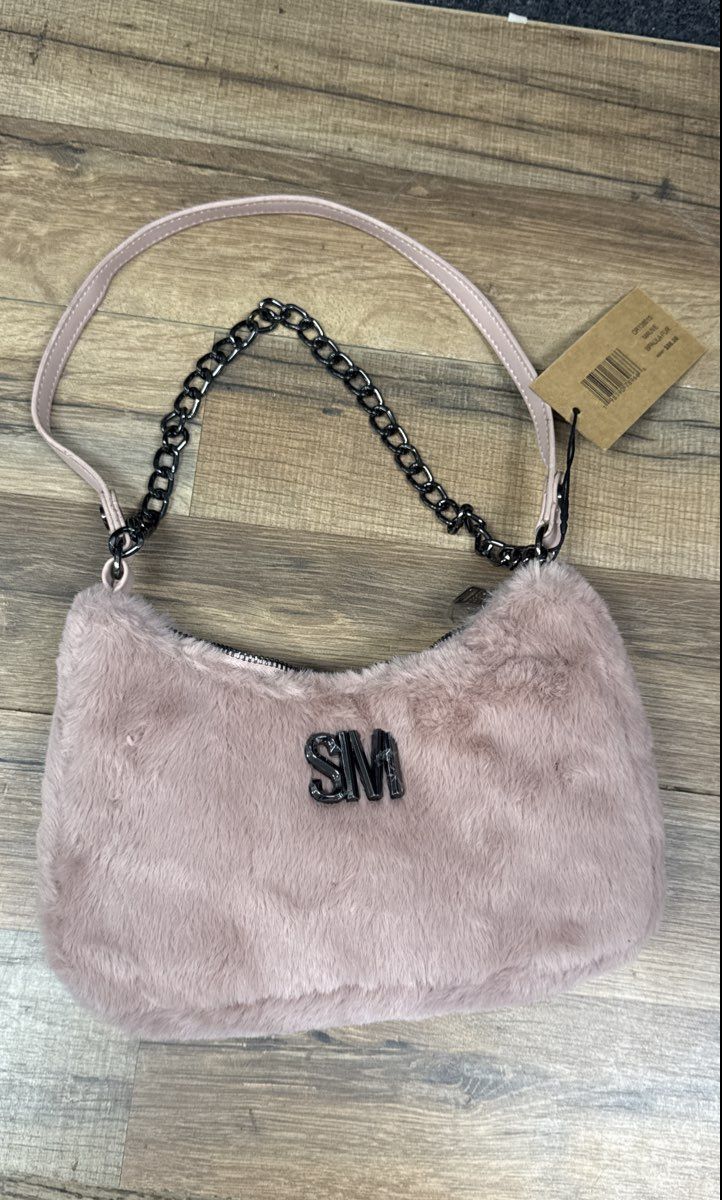 Steve Madden Mauve 2020s BPaula Fur Faux Fur Shoulder Bag NWT Gunmetal Chain