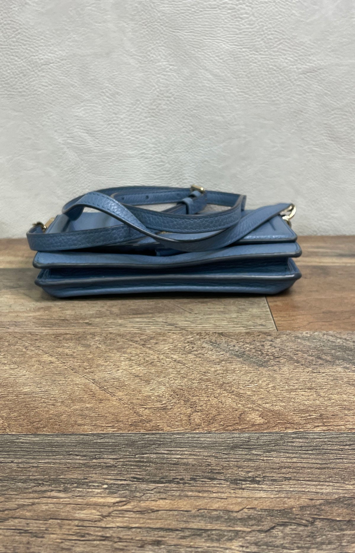 Michael Kors Blue Pebbled Leather Jet Set Phone Crossbody Wallet Bag