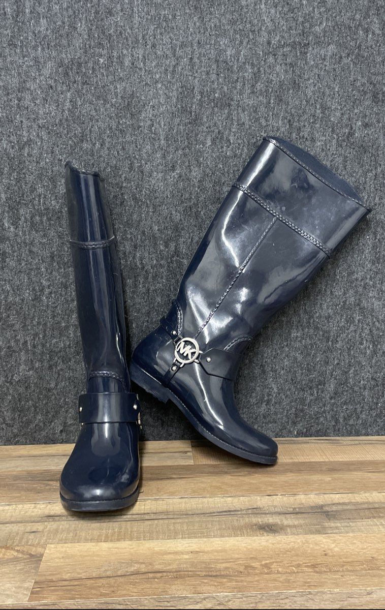 Michael Michael Kors Fulton Harness Navy Women's Rain Boots Size 6