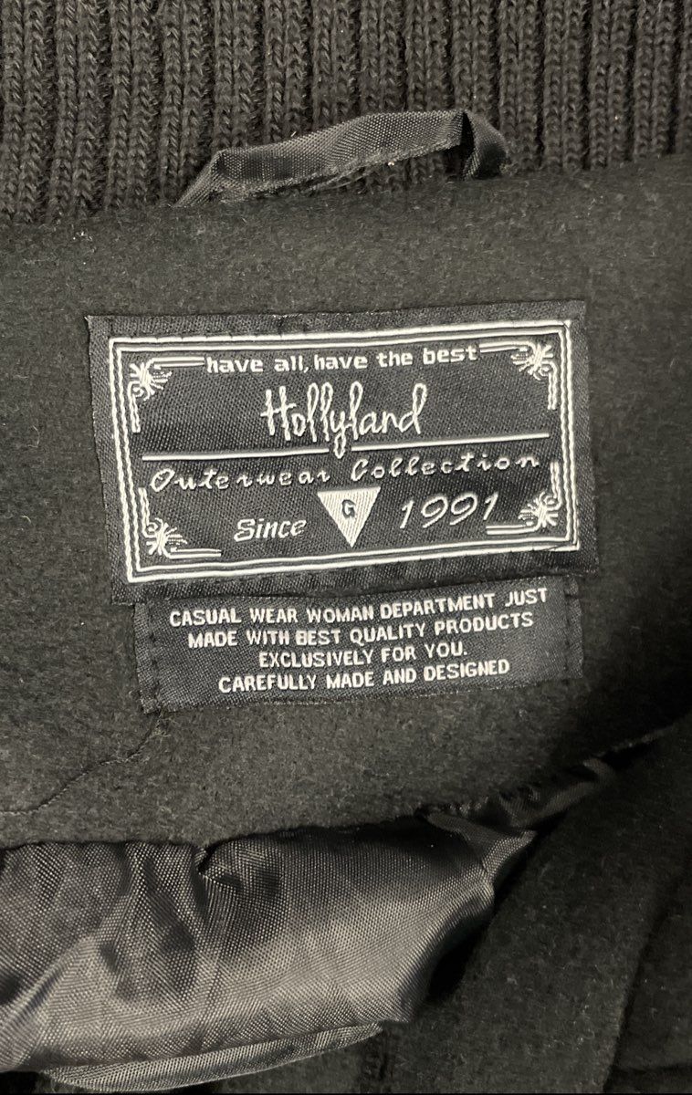 Hollyland Women's Black Double Breasted Pea Coat Jacket Ribbed Shawl Collar Sz G
