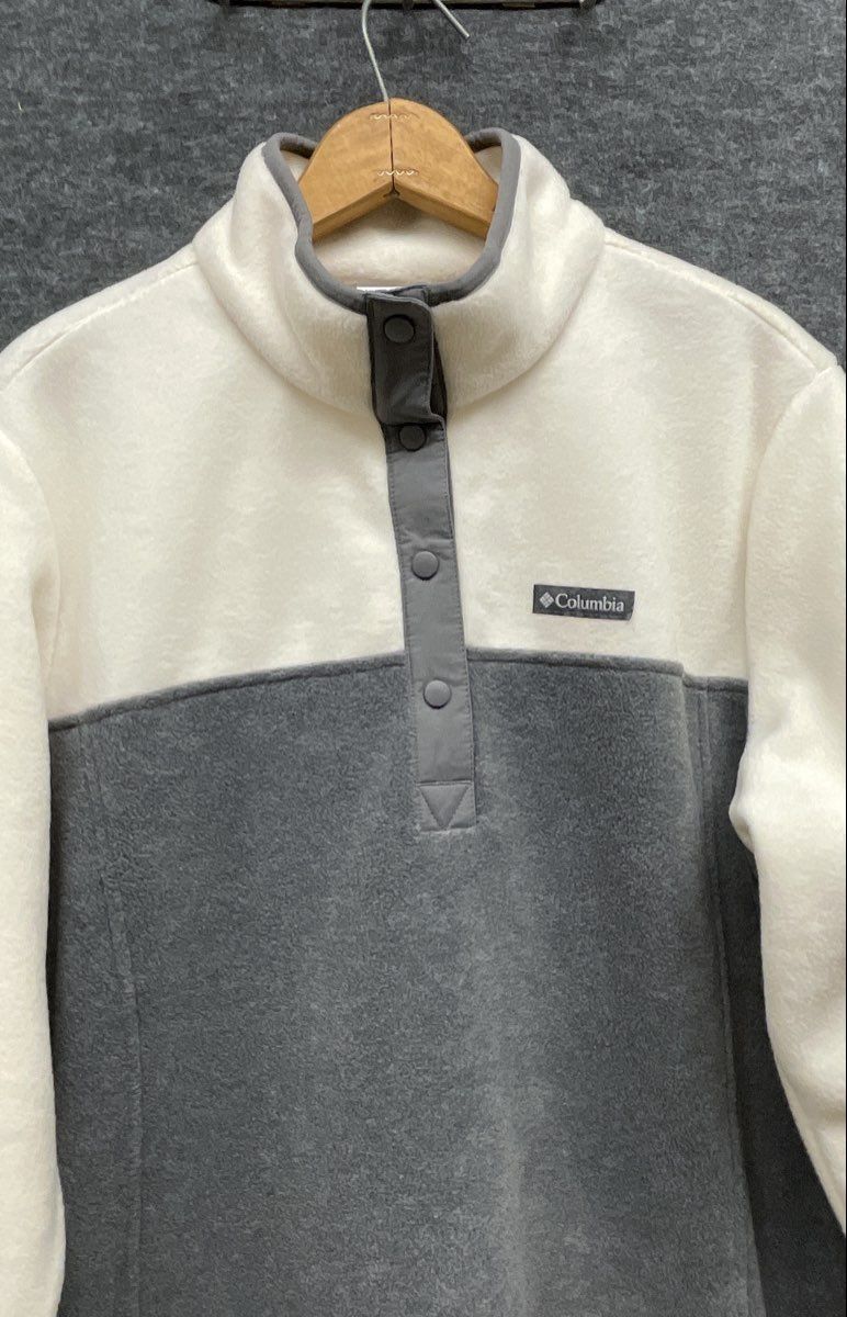 Columbia Women's Benton Springs Snap Front Fleece Pullover White Gray Sz 1X