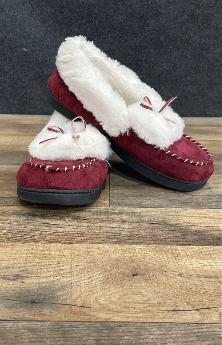 Rockdove Burgundy Red Faux Fur Lined Moccasin Loafer Slippers Women's Size 8-9