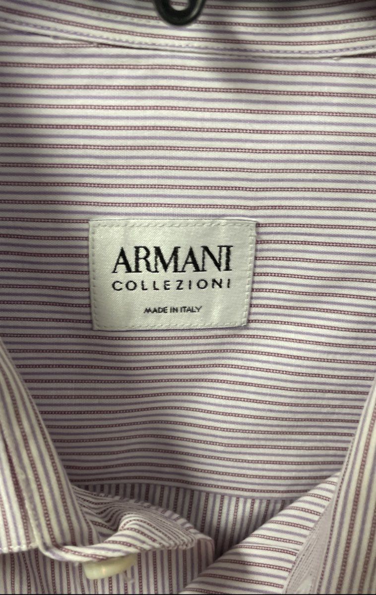 Armani Collezioni Men's Purple Pinstripe Cotton Dress Shirt Italy Sz L 44 17.5