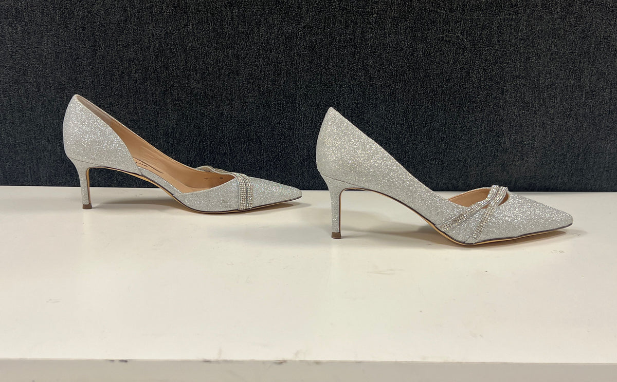 Nina Brystol Silver Glitter Rhinestone d'Orsay Pointed Toe Pump Size 8M