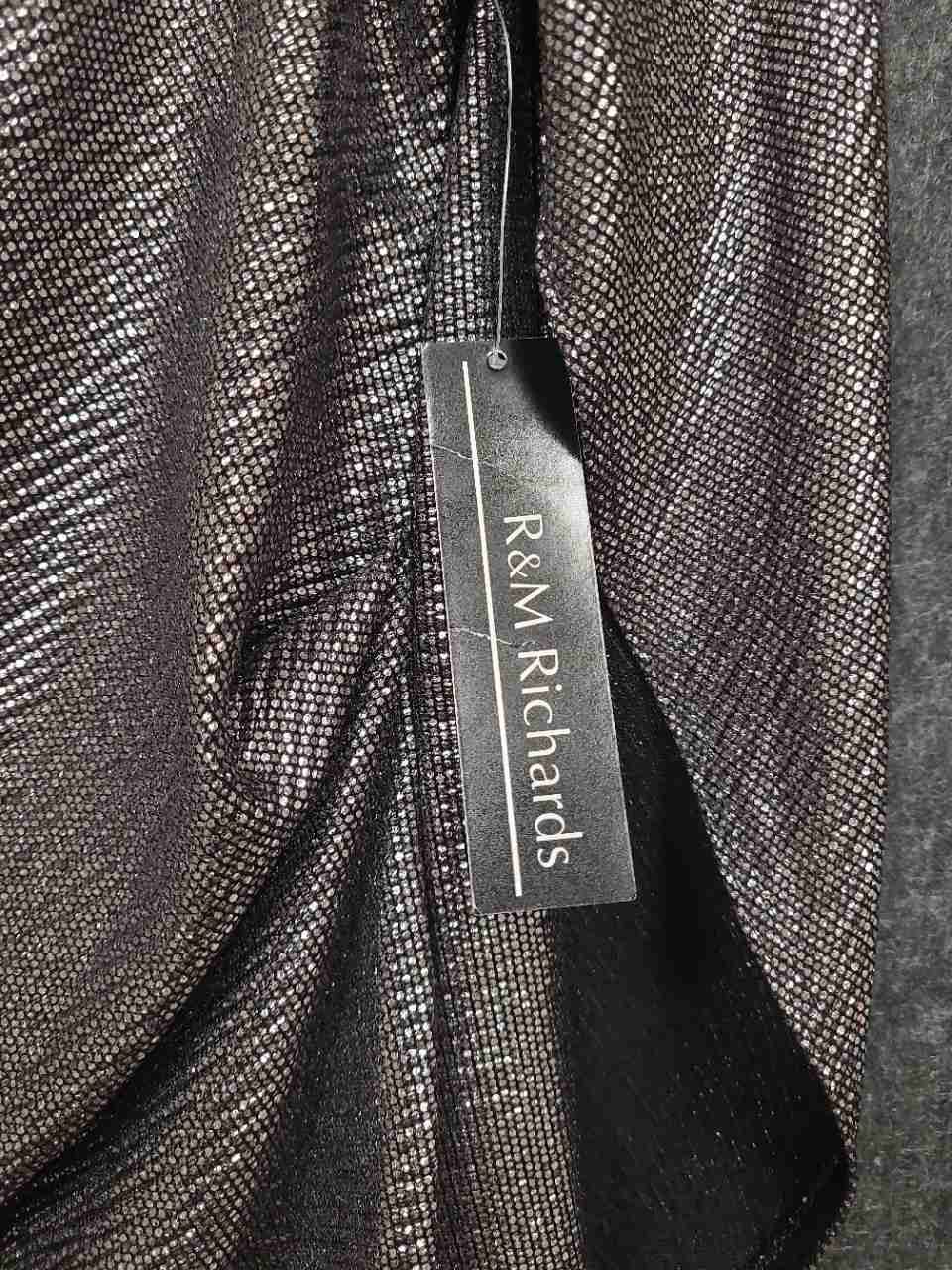 R&M Richards Women's Gunmetal Metallic Ruched Draped Back Cocktail Dress NWT 6