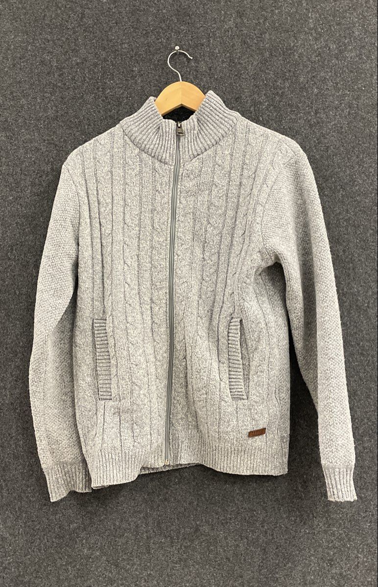 Buffalo Men's Grey Cable Knit Sherpa Lined Full Zip Sweater Jacket Sz S