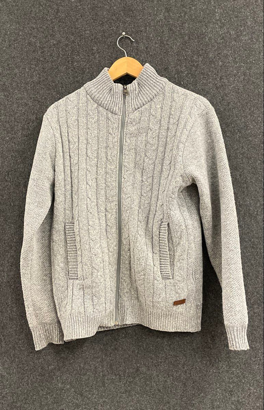 Buffalo Men's Grey Cable Knit Sherpa Lined Full Zip Sweater Jacket Sz S