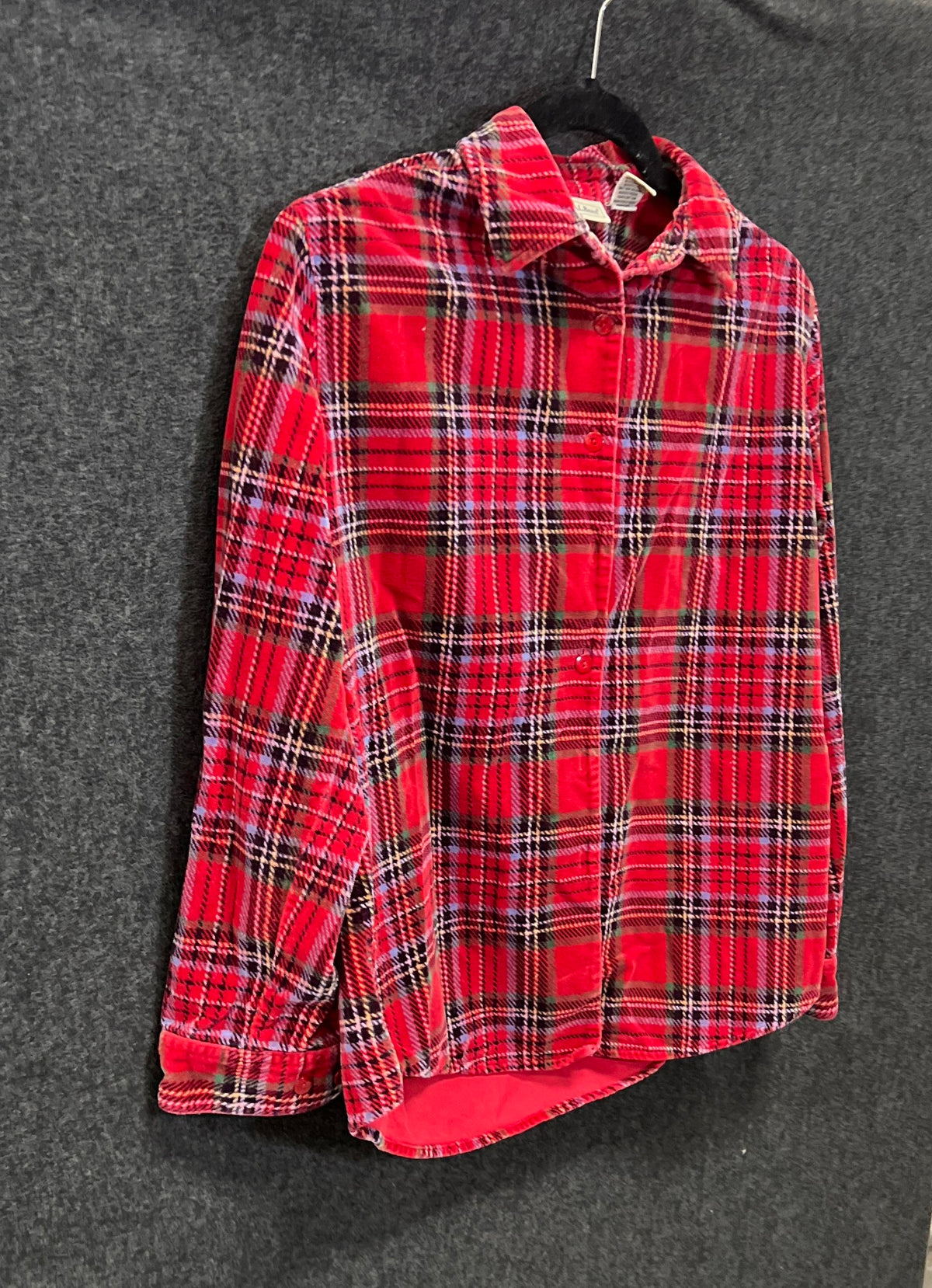 L.L. Bean Womens Red Plaid Cotton Corduroy Button Down Shirt Sz XS