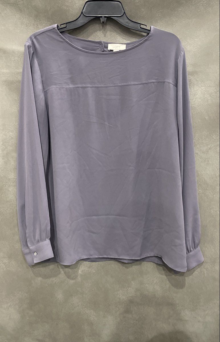 LOFT Outlet Women's Grey Long Sleeve Keyhole Back Blouse Sz L