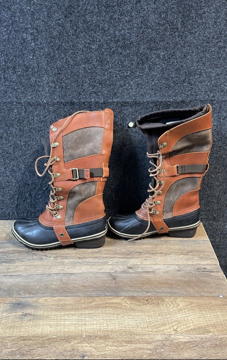 Sorel Cate the Great Brown Black Tall Winter Snow Duck Boots Women's Size 5.5