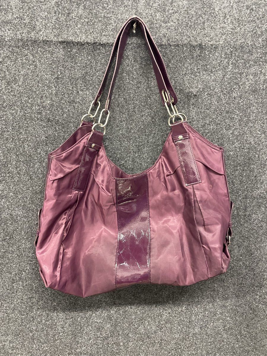 Calvin Klein Purple Nylon Patent Trim Hobo Shoulder Bag Silver Hardware