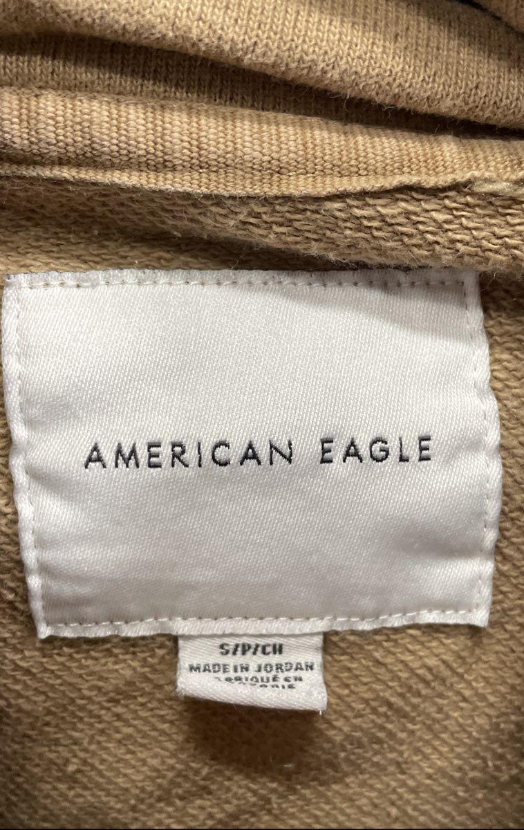 American Eagle Women's Tan Brown Hoodie Embossed Logo Pouch Pocket Sz S