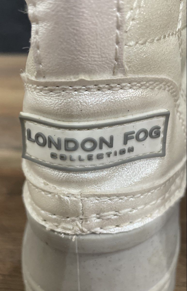 London Fog LFG Ely White Pearlescent Quilted Faux Fur Winter Boots Kids Size 1