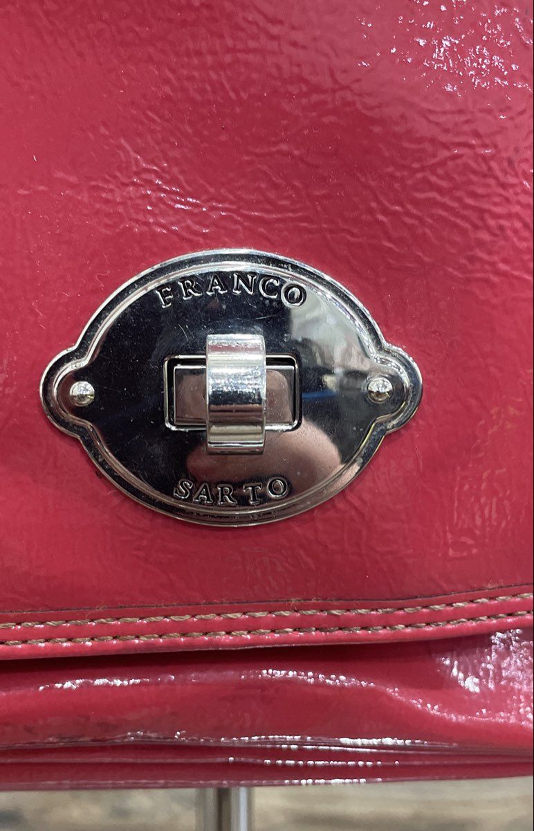 Franco Sarto Red Patent Leather Shoulder Bag Turn Lock Silver Hardware