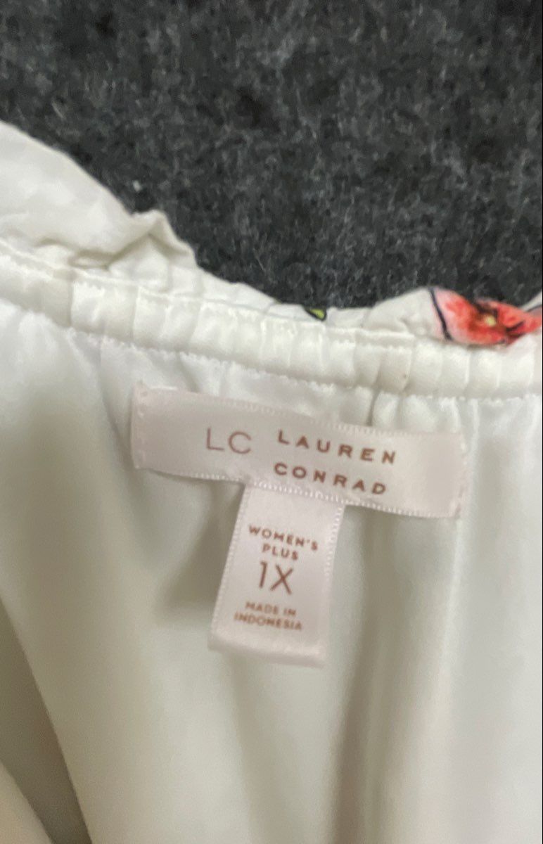 LC Lauren Conrad Women's White Floral Flutter Sleeve Tie Waist Dress Sz 1X