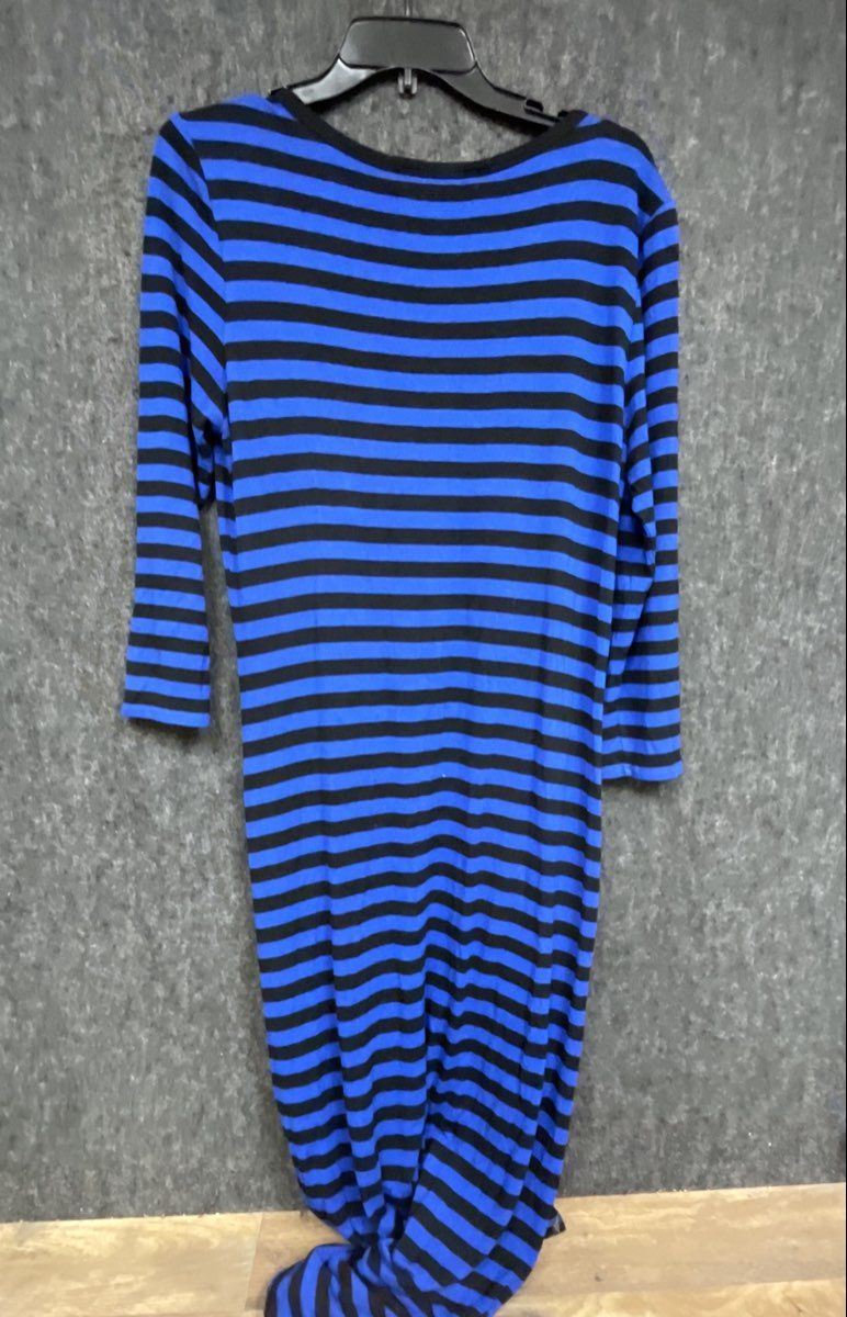 Michael Kors Women's Striped Long Sleeve Scoop Neck Maxi Dress Blue Black Sz L