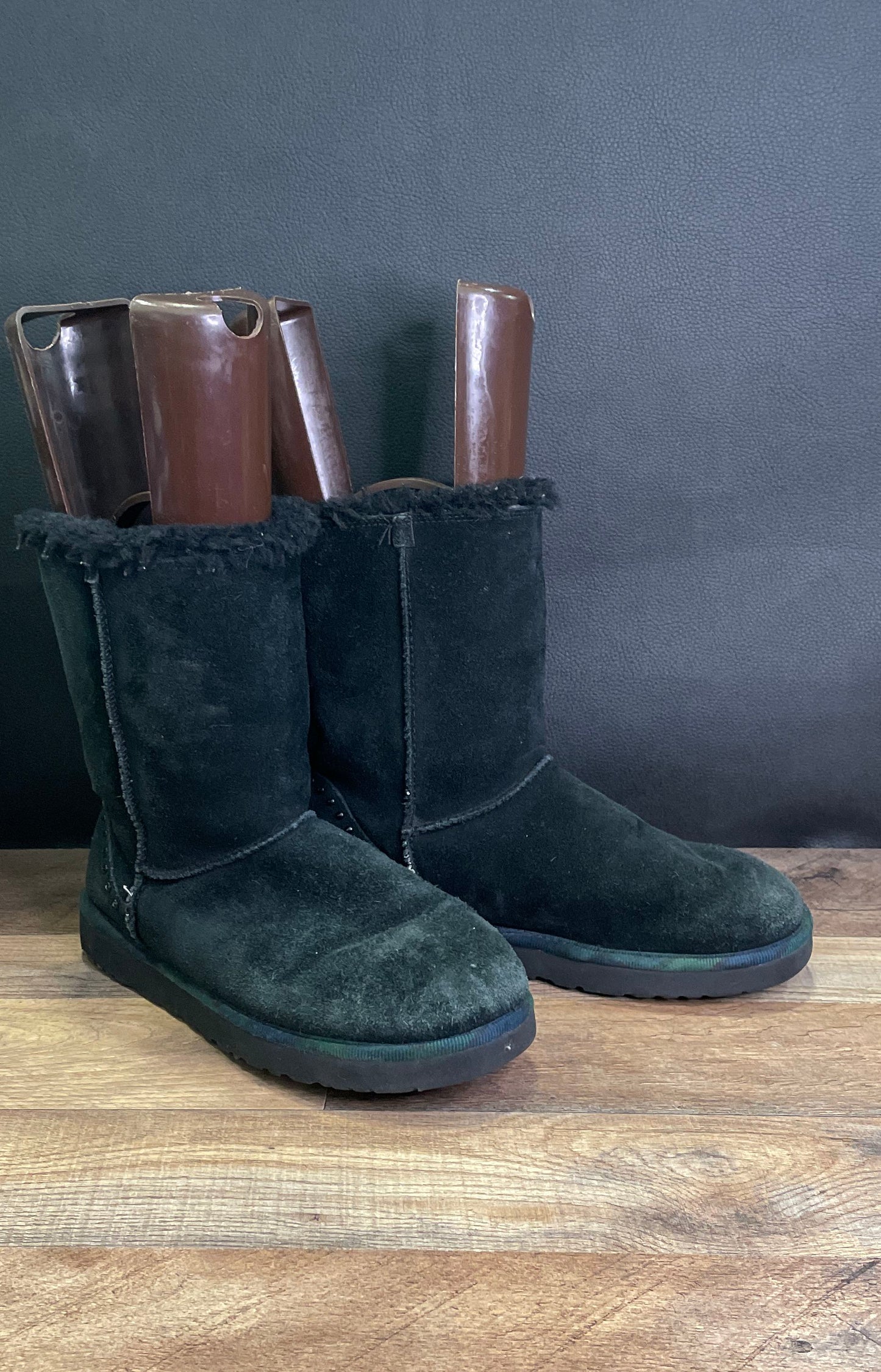 UGG Florence Black Suede Shearling Side Zip Studded Boots Women's Size 10