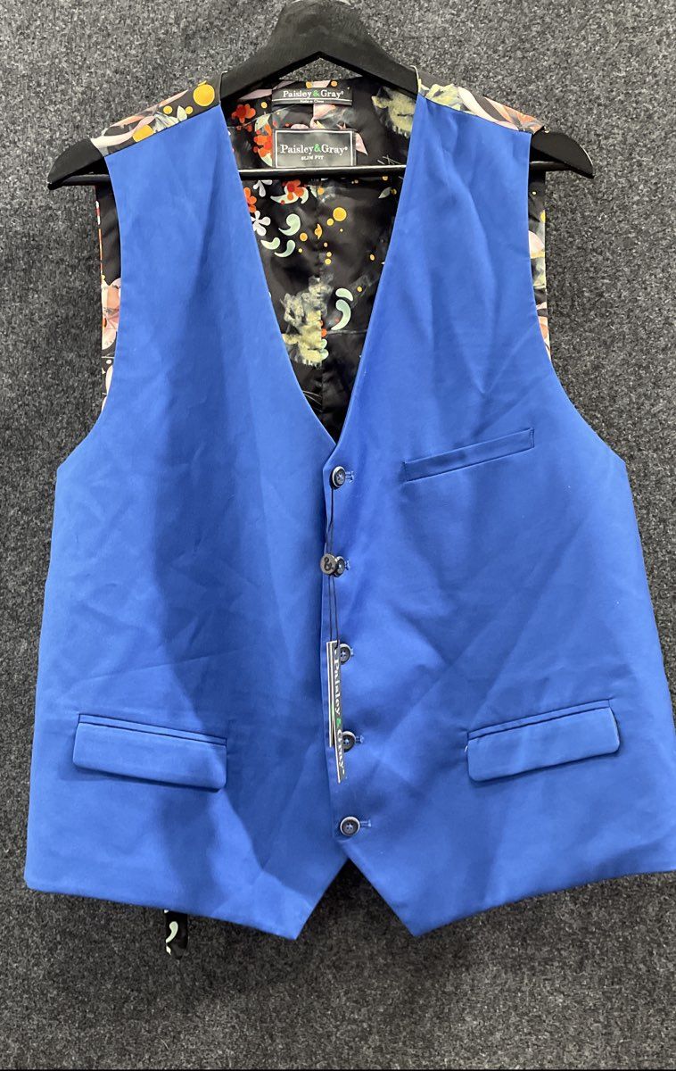 Paisley & Gray Men's Blue Suit Vest Floral Back Slim Fit Sz XXL NWT