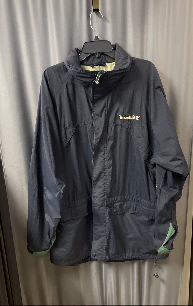 Vintage 90s Timberland Men's Blue Green Hooded Windbreaker Jacket Sz XL