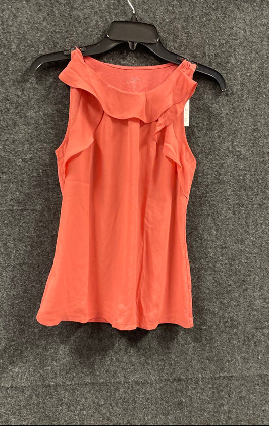 Loft Women's Coral Ruffle Neck Mixed Media Sleeveless Blouse Top NWT Sz SP