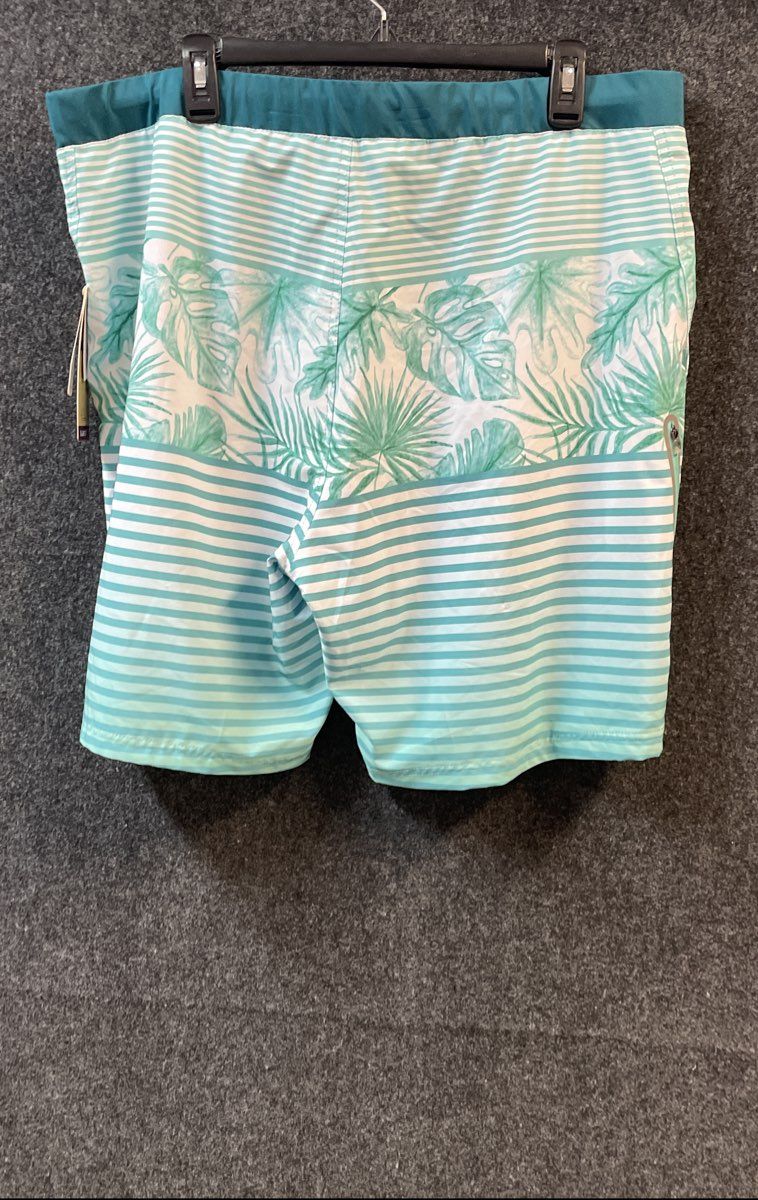 Zeroxposur Men's Swim Trunks Board Shorts Teal Tropical Leaf Striped XL NWT