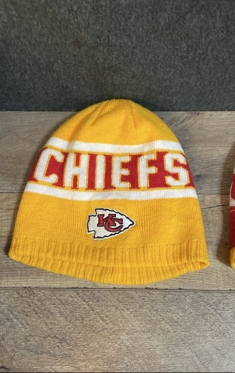NFL Team Apparel Youth Kansas City Chiefs Beanies Lot 2 Red Yellow Knit Hats