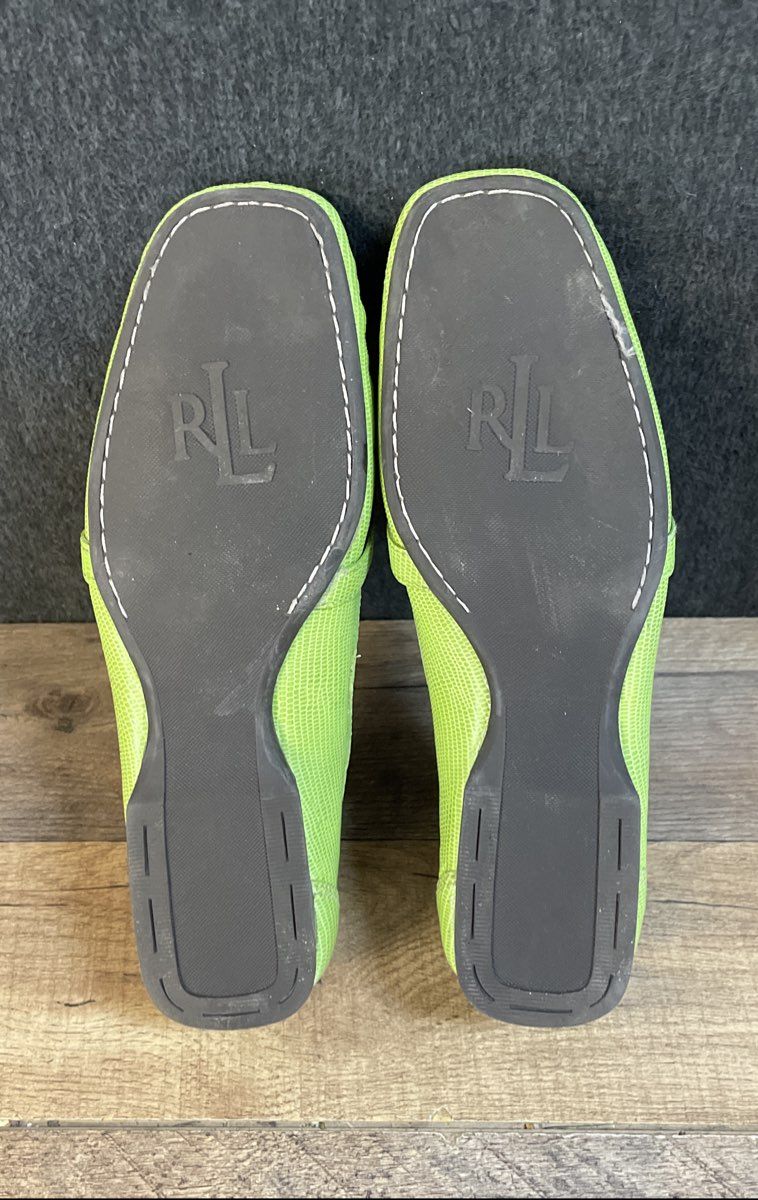 Lauren Ralph Lauren Margaret Green Lizard Embossed Leather Loafers Size 8B